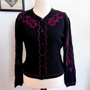 Vintage 1990's Black Italian Gantos Women's Sweater, Size M - Chenille Trim